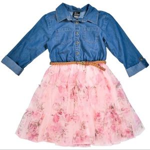 Girl's Belted Tutu Dress w/ Denim Top Floral Skirt by Pink & Violet Sz 5